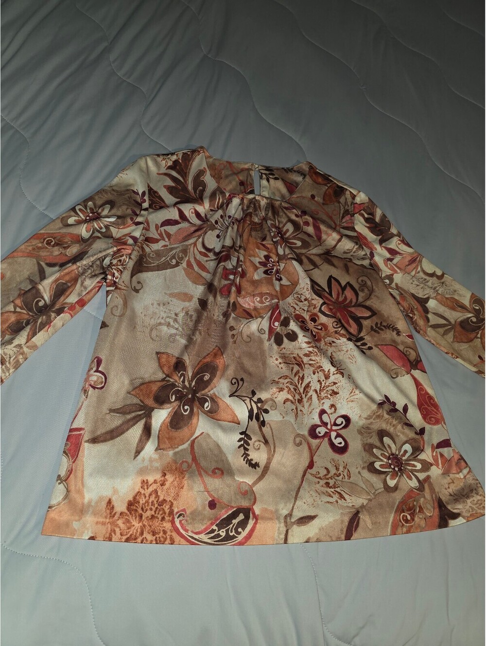 BLAIR VTG medium keyhole back floral blouse tans deep colors Brown Tan